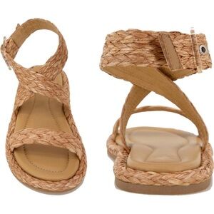 SPLENDID Women’s Persia Raffia Ankle Wrap Leather Flat Sandal Size 6.5 NEW